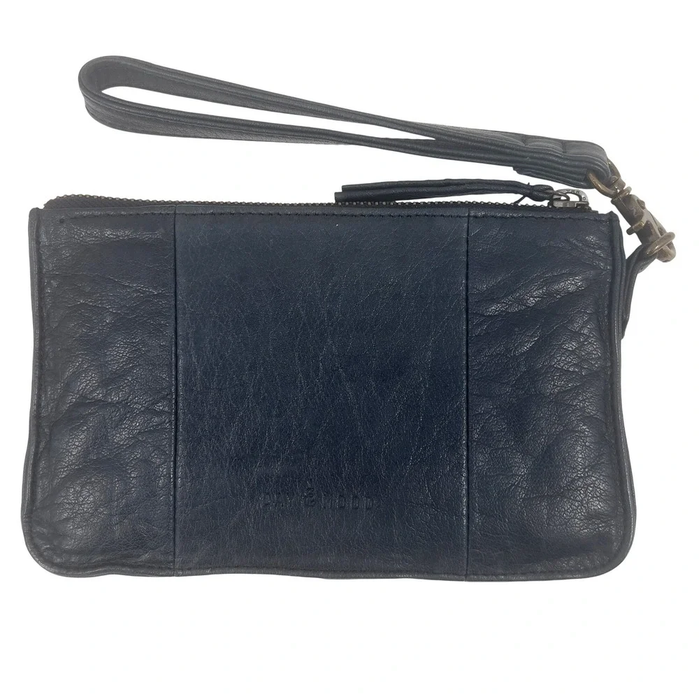 Day & Mood Anni Clutch Navy Black Leather Wristlet Zip Pouch 5x8 Anthropologie